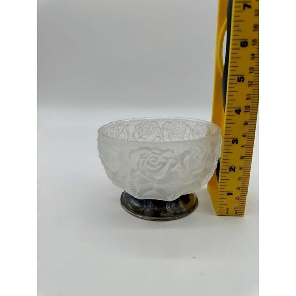 PM Italy Glass Bowl W/ Metal Pedestal & Frosted Glass Carved Bowl 9.25 VTG Rare - Picture 7 of 8